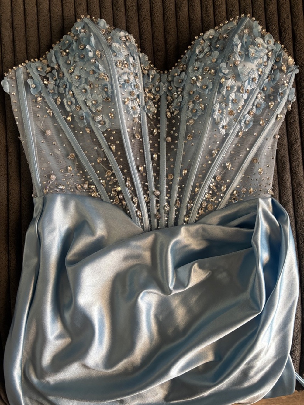 Strapless Light Blue Prom Dress with Embellished Bodice